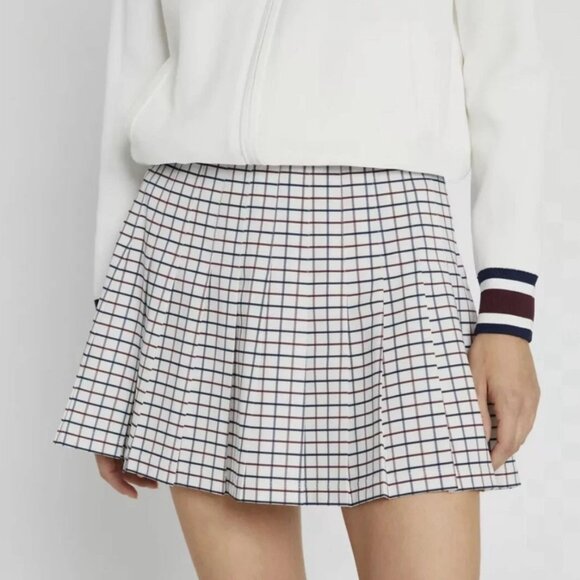 NWT TORY BURCH STRETCH TENNIS SKIRT PLEATED STRETCH NEW IVORY MINI PLAID SIZE 2 - Picture 1 of 3